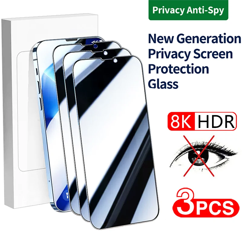 3PCS Privātuma Pret Spiegu Screen Protector For iPhone 15 14 13 Pro Max Stikla iPhone 13 XS Max X XR 7 8 15 14 Plus Rūdīts Stikls Attēls 0