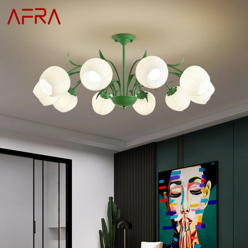 AFRA Zaļā Lustras Gaismas LED Radošo Vienkārši Svaigi Dizains, Stikla Kulons Karājas Lampa Mājas Dzīvojamā Istaba Guļamistaba Attēls 0
