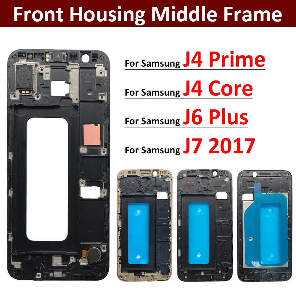 Jaunā Samsung J4 Ministru J4 Core J410 J6 Plus J610 J7 2017 J730 LCD Mājokļu Faceplate Priekšā Karkasa paneļu Šasijas Bezel Attēls 0