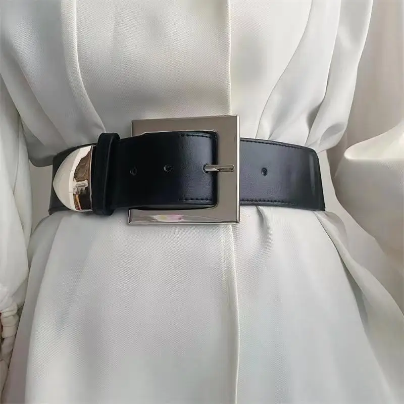 Korejiešu versija kleita elastīga josta modes slēgts vidukļa apdare plata vidukļa segtu elegants vintage adatu sprādzi josta Attēls 0