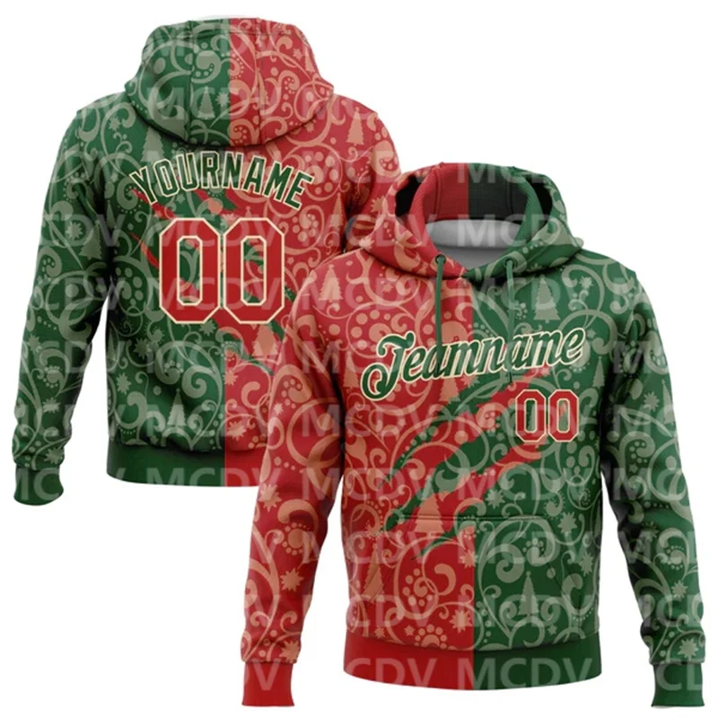 Pasūtījuma Šūtas Zaļš Sarkans-Vai 3D Ziemassvētku Sporta Džemperi sporta Krekls pelēkā vārna Attēls 0