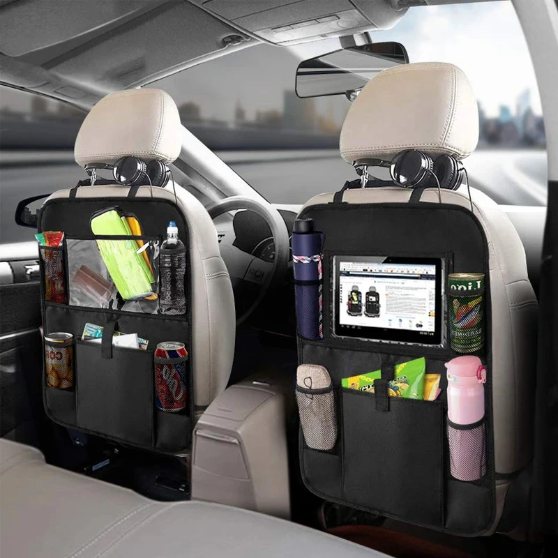 Auto aizmugures sēdekļa Organizators ar Touch Screen Tablet Turētājs Auto Glabāšanas Kabatas Segt Automašīnas Sēdekļa Muguras Aizsargi Brauciens Bērniem Ceļot Attēls 1