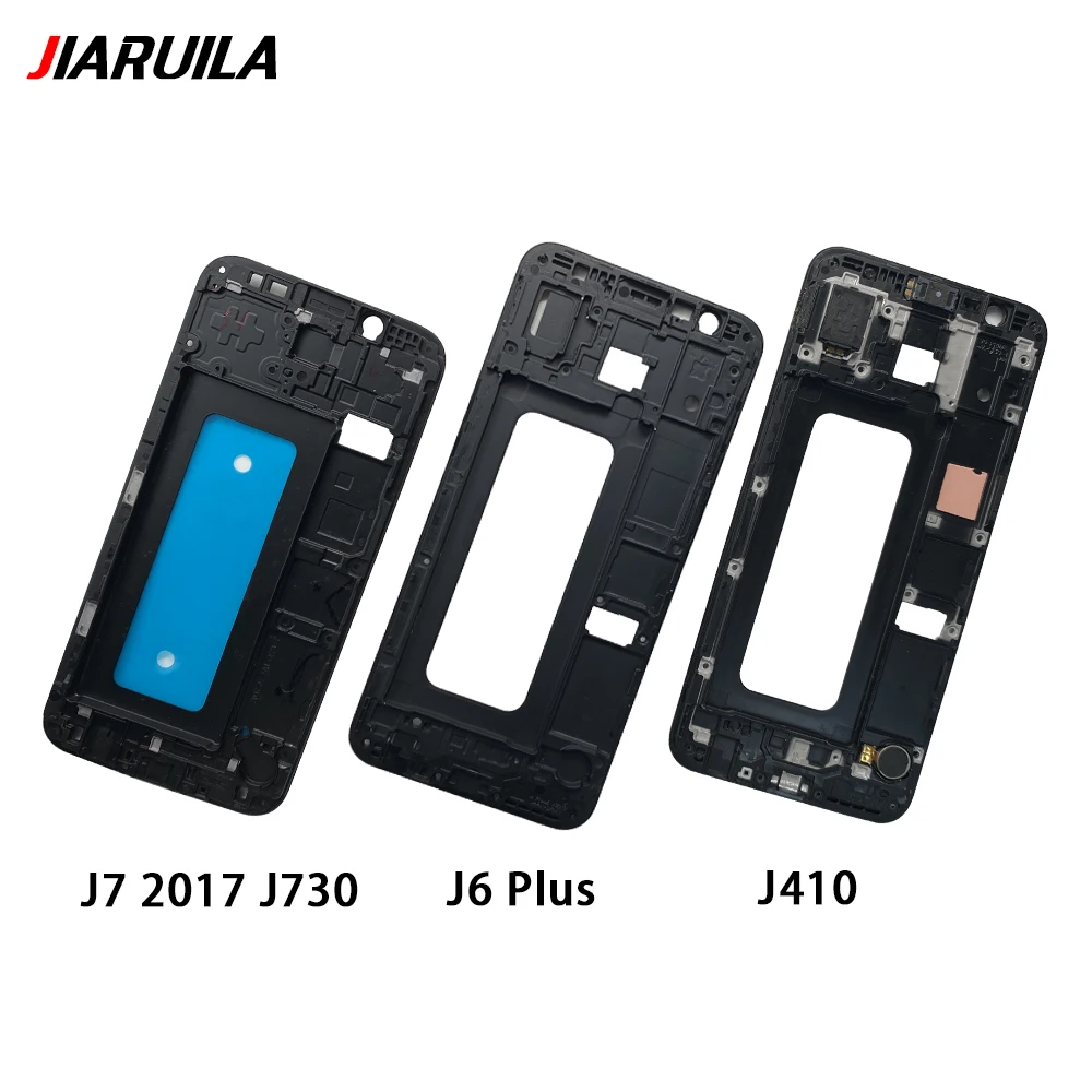 Jaunā Samsung J4 Ministru J4 Core J410 J6 Plus J610 J7 2017 J730 LCD Mājokļu Faceplate Priekšā Karkasa paneļu Šasijas Bezel Attēls 1