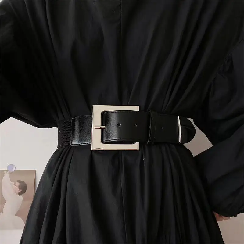 Korejiešu versija kleita elastīga josta modes slēgts vidukļa apdare plata vidukļa segtu elegants vintage adatu sprādzi josta Attēls 1