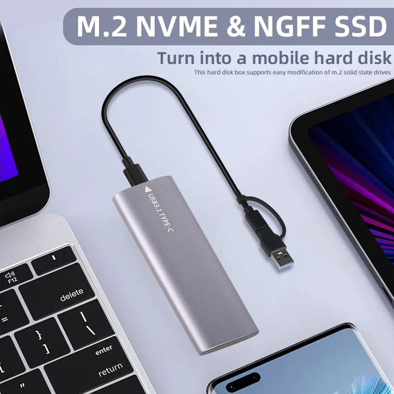 M2 SSD Gadījumā NVME SATA Dual Protokolu M. 2 USB Type C 3.1 SSD Adapteris NVME PCIE NGFF SATA SSD Diska Kaste M. 2 SSD Gadījumā Attēls 1