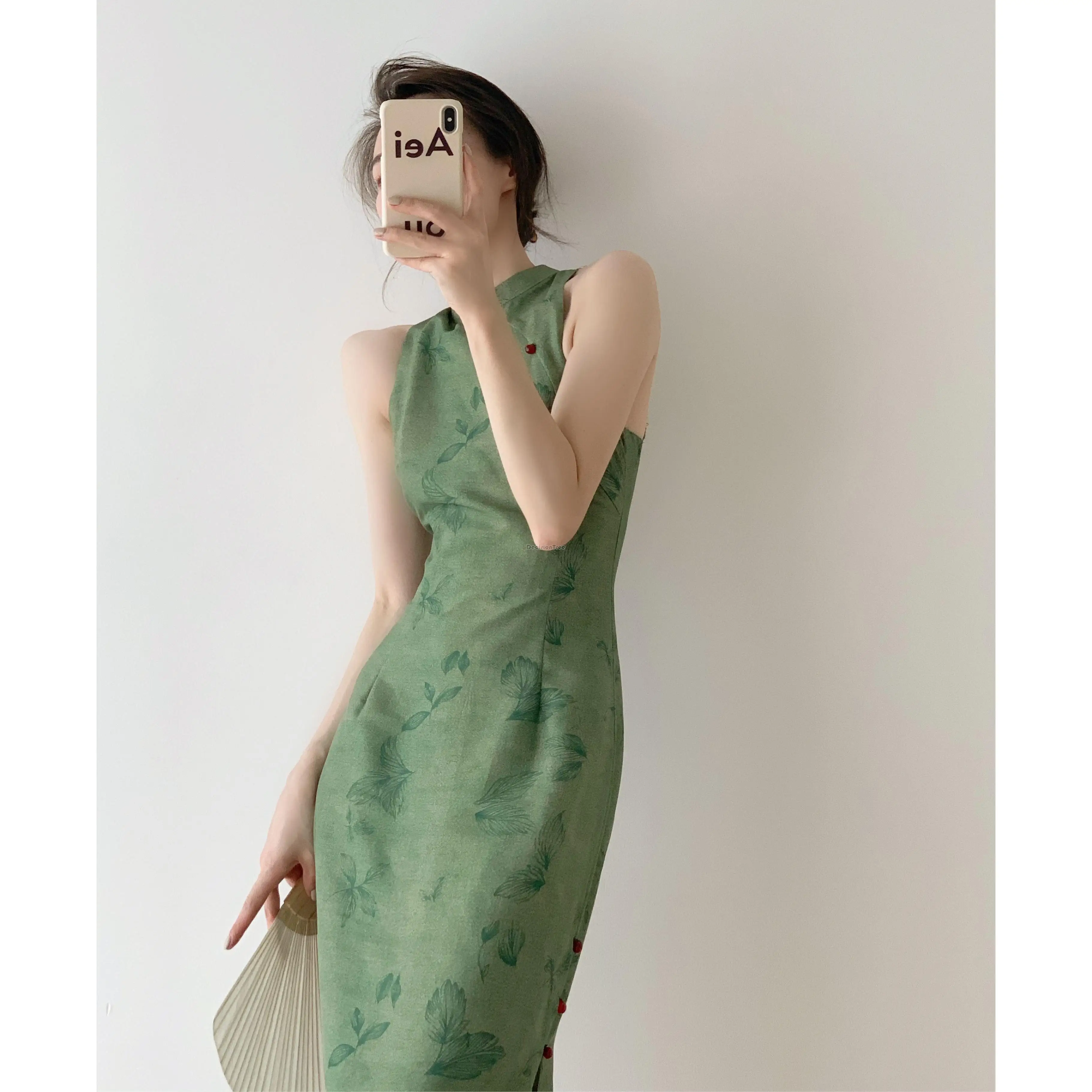 2023 ķīniešu novājēšanu spraugas retro bez piedurknēm uzlabota cheongsam kleita nacionālā stila ilgi, seksīga, elegants sieviešu qipao kleita s142 Attēls 2