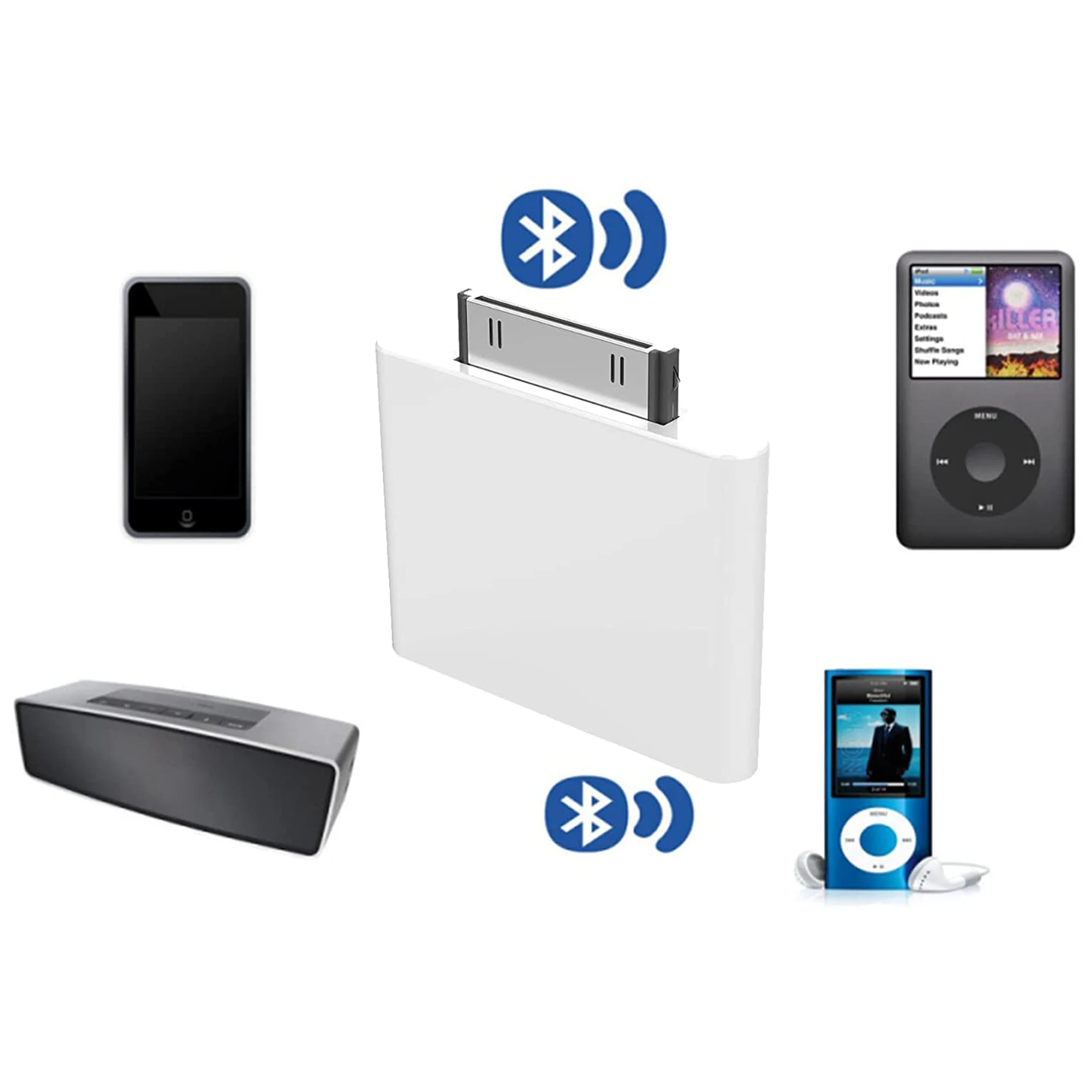 30 Pin Bluetooth 4.1 Audio Raidītāju IPod Mini, IPod (Balts) Attēls 2