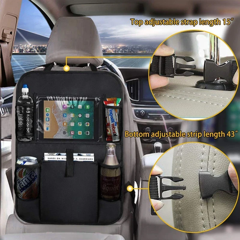 Auto aizmugures sēdekļa Organizators ar Touch Screen Tablet Turētājs Auto Glabāšanas Kabatas Segt Automašīnas Sēdekļa Muguras Aizsargi Brauciens Bērniem Ceļot Attēls 2