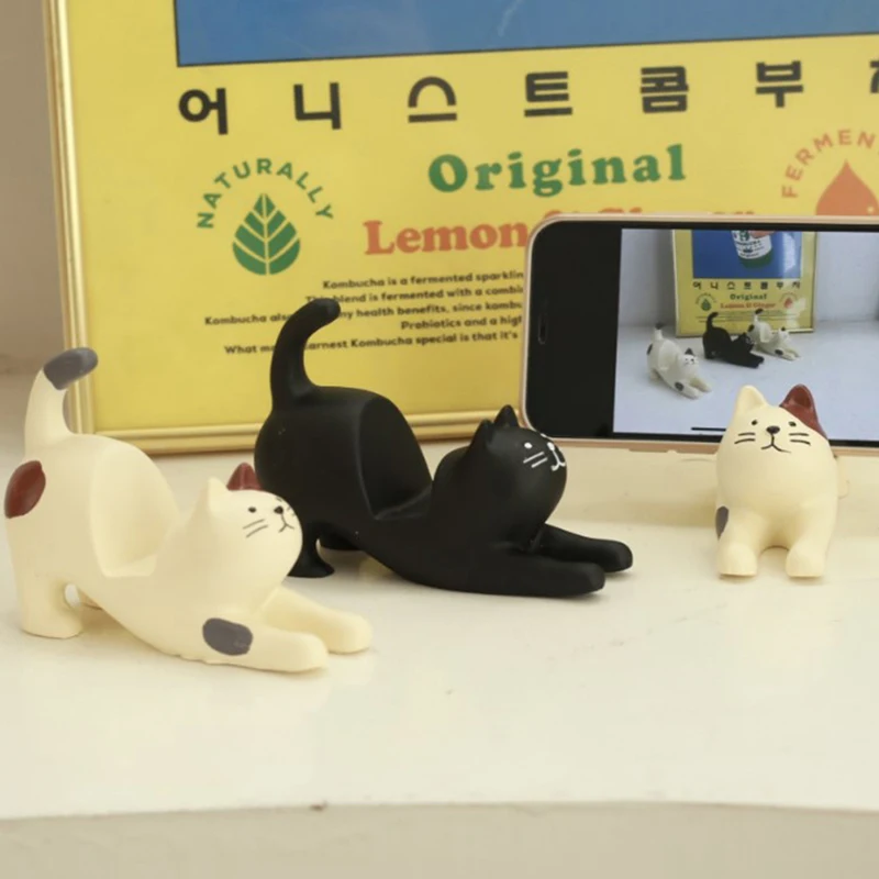 Cute Kaķēns Tālruņa Turētājs Galda Statīvu Kaķis Formas Sveķu Mini Slinks Turētājs Portatīvo Mobilā Tālruņa Turētājs Attēls 2