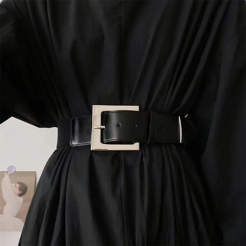Korejiešu versija kleita elastīga josta modes slēgts vidukļa apdare plata vidukļa segtu elegants vintage adatu sprādzi josta Attēls 2