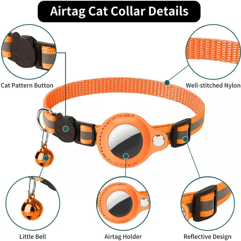 Airtag Gadījumā Kaķis Apkakle Ar Bell Atstarojošs Neilona Kaklasiksnas, Suņu GPS Meklētāja Anti-zaudēja Atrašanās vietas Noteicējs Pet Produkti Attēls 3