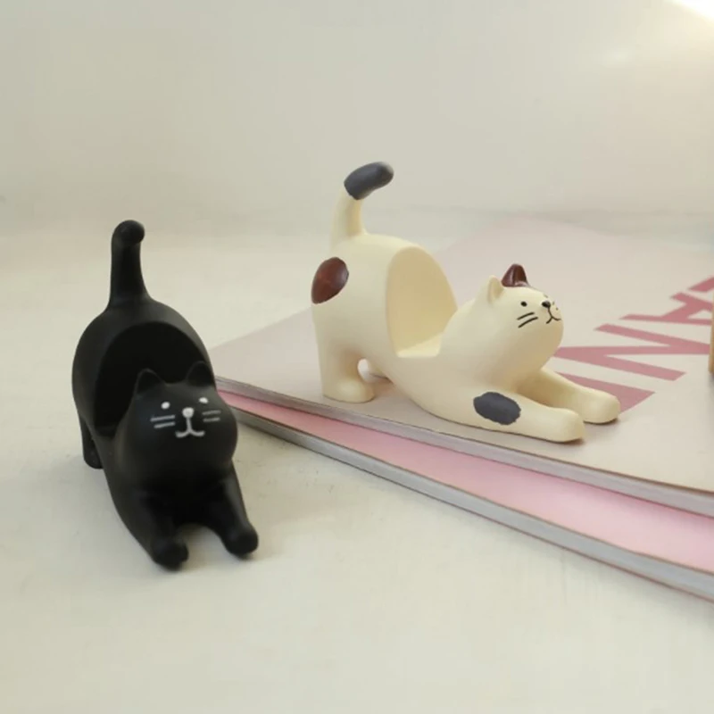 Cute Kaķēns Tālruņa Turētājs Galda Statīvu Kaķis Formas Sveķu Mini Slinks Turētājs Portatīvo Mobilā Tālruņa Turētājs Attēls 3