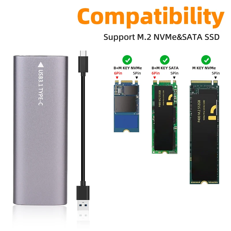 M2 SSD Gadījumā NVME SATA Dual Protokolu M. 2 USB Type C 3.1 SSD Adapteris NVME PCIE NGFF SATA SSD Diska Kaste M. 2 SSD Gadījumā Attēls 3