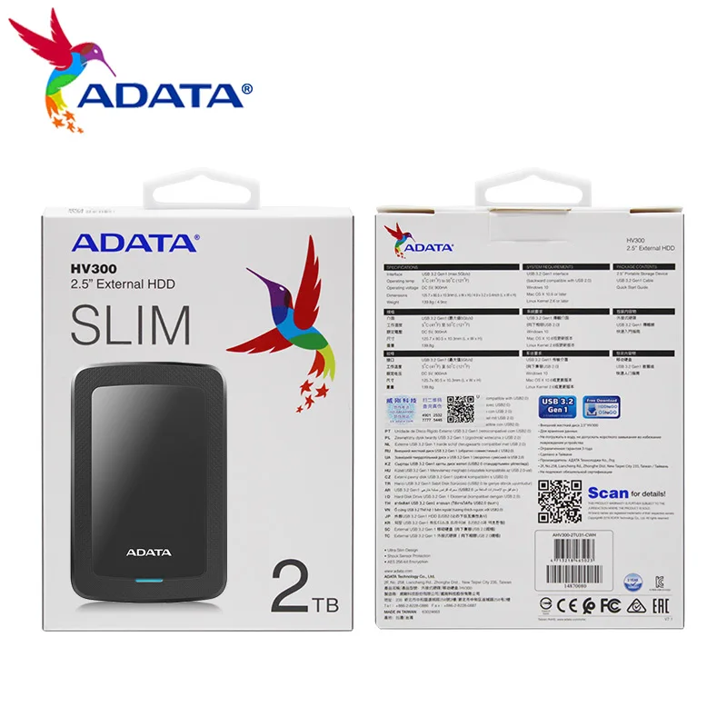 ADATA Portatīvo Cieto Disku HV300 USB 3.2 Gen1 Melna Balta 1 TB 2 TB Sākotnējā Šifrēta Ārējo HDD Slim Desktop Dators Attēls 5