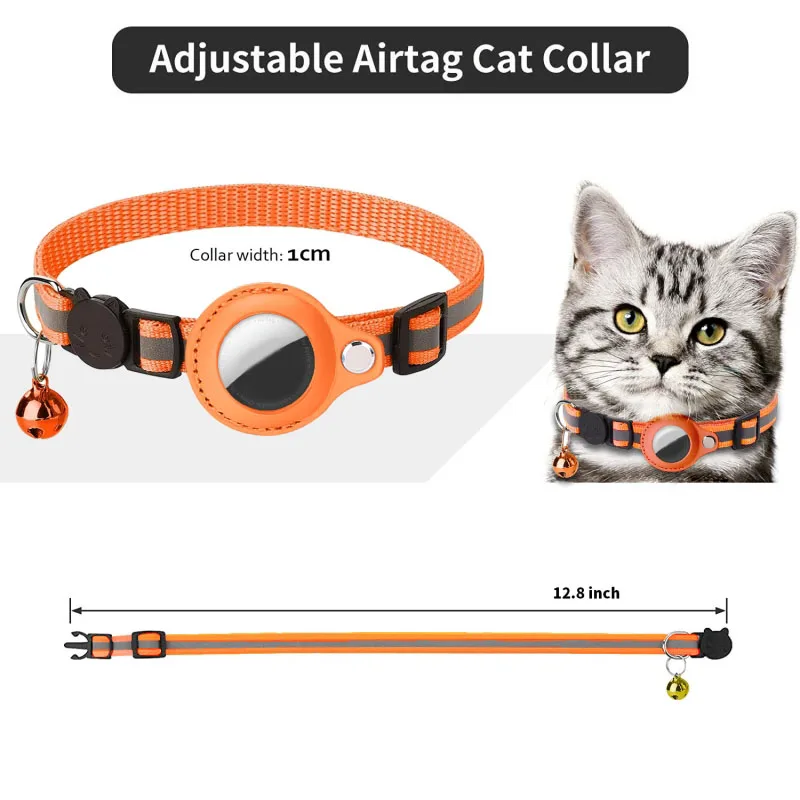 Airtag Gadījumā Kaķis Apkakle Ar Bell Atstarojošs Neilona Kaklasiksnas, Suņu GPS Meklētāja Anti-zaudēja Atrašanās vietas Noteicējs Pet Produkti Attēls 5